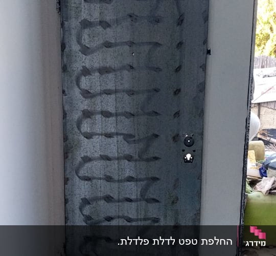 דלת מתכת עם ציפוי דקורטיבי אפור